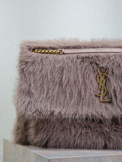 SAINT LAURENT NIKI 47 IN LIGHT PURPLE RABBIT FUR GOLD HARDWARE