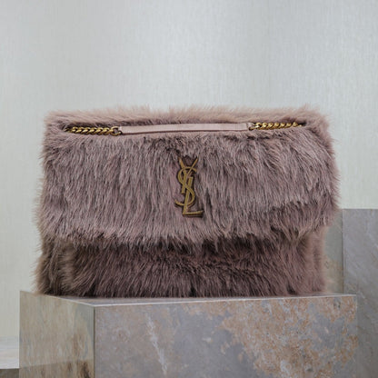 SAINT LAURENT NIKI 47 IN LIGHT PURPLE RABBIT FUR GOLD HARDWARE