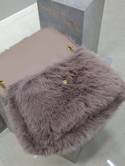 SAINT LAURENT NIKI 47 IN LIGHT PURPLE RABBIT FUR GOLD HARDWARE
