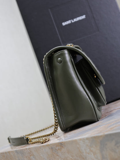 SAINT LAURENT NIKI BABY 22 IN UNIFORM GREEN LAMBSKIN GOLD CHAIN