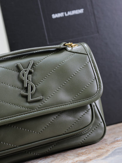 SAINT LAURENT NIKI BABY 22 IN UNIFORM GREEN LAMBSKIN GOLD CHAIN