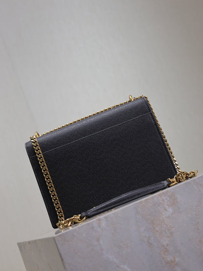 SAINT LAURENT YSL 25S SUNSET MEDIUM 22 IN BLACK GRAINED CALFSKIN GOLD HARDWRE