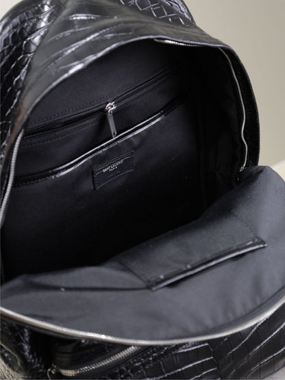 SAINT LAURENT CITY BACKPACK 38 IN BLACK CROCODILE EMBOSSED CALFSKIN