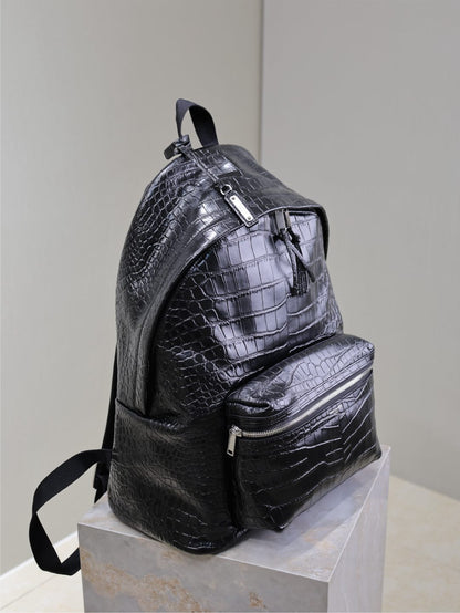 SAINT LAURENT CITY BACKPACK 38 IN BLACK CROCODILE EMBOSSED CALFSKIN