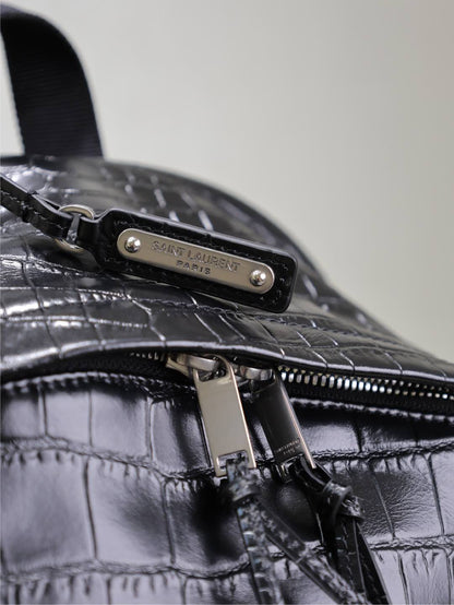 SAINT LAURENT CITY BACKPACK 38 IN BLACK CROCODILE EMBOSSED CALFSKIN
