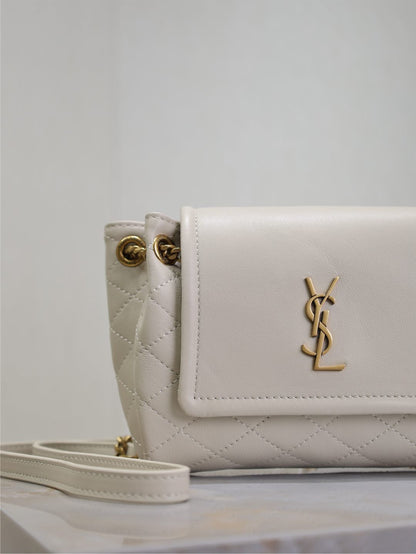 SAINT LAURENT MINI NOLITA BAG 18 IN WHITE LAMBSKIN COPPER HARDWARE