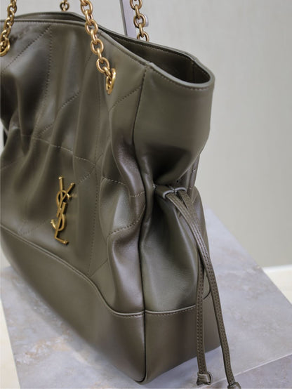 SAINT LAURENT JAMIE LARGE POCHON 34 IN UNIFORM GREEN LAMBSKIN COPPER HARDWARE
