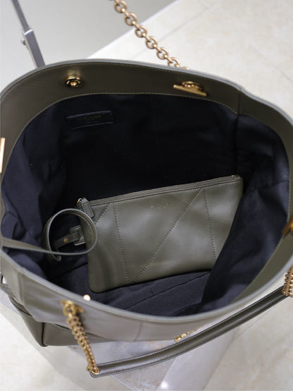 SAINT LAURENT JAMIE LARGE POCHON 34 IN UNIFORM GREEN LAMBSKIN COPPER HARDWARE