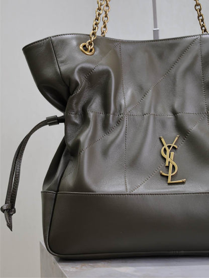 SAINT LAURENT JAMIE LARGE POCHON 34 IN UNIFORM GREEN LAMBSKIN COPPER HARDWARE