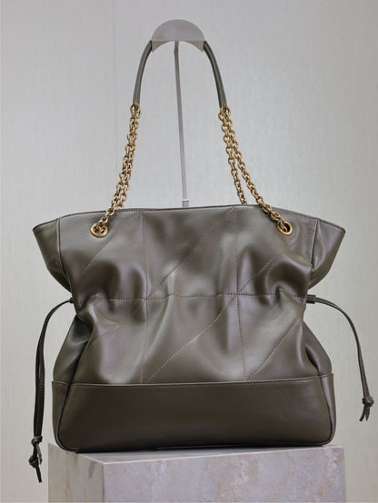 SAINT LAURENT JAMIE LARGE POCHON 34 IN UNIFORM GREEN LAMBSKIN COPPER HARDWARE