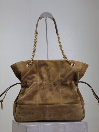 SAINT LAURENT YSL NIKI TOTE BAG 34 IN CAMEL BROWN SUEDE GOLD HARDWARE