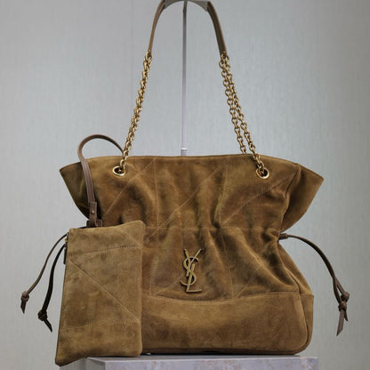SAINT LAURENT YSL NIKI TOTE BAG 34 IN CAMEL BROWN SUEDE GOLD HARDWARE