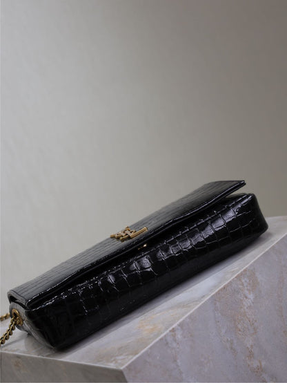 SAINT LAURENT KATE 99 MEDIUM BAG 26 IN BLACK CROCODILE-EMBOSSED CALFSKIN COPPER HARDWARE