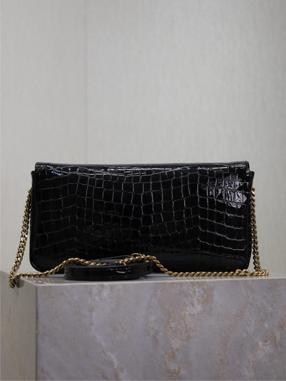 SAINT LAURENT KATE 99 MEDIUM BAG 26 IN BLACK CROCODILE-EMBOSSED CALFSKIN COPPER HARDWARE