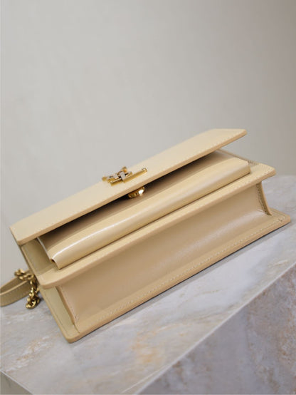 SAINT LAURENT SUNSET SMALL BAG 19 IN BEIGE CALFSKIN GOLD HARDWARE
