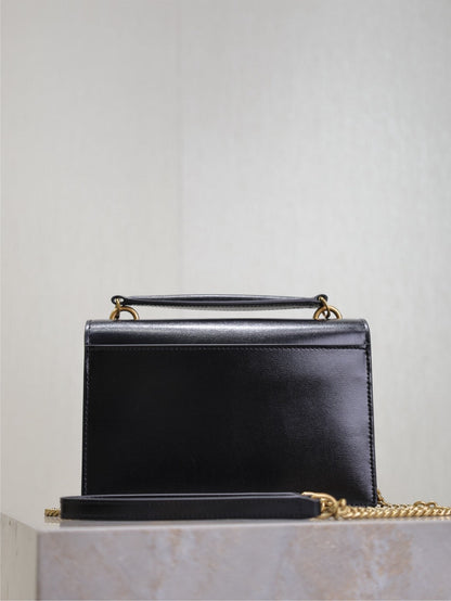 SAINT LAURENT SUNSET SMALL BAG 19 IN BLACK CALFSKIN COPPER HARDWARE