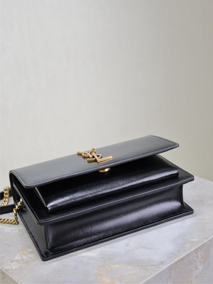 SAINT LAURENT SUNSET SMALL BAG 19 IN BLACK CALFSKIN COPPER HARDWARE