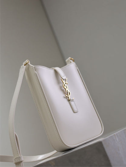 SAINT LAURENT LE 5 À 7 PHONE BAG 18 IN WHITE CALFSKIN