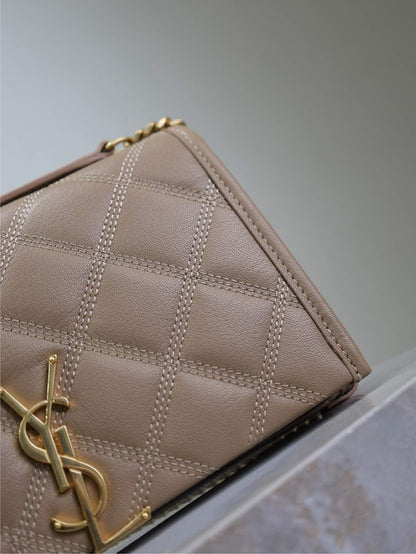 SAINT LAURENT BECKY 22 IN MEDIUM BROWN QUILTED LAMBSKIN GOLD HARDWARE