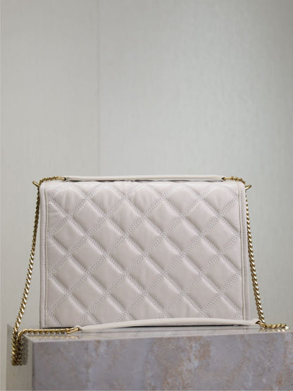 SAINT LAURENT BECKY 26 IN WHITE QUILTED LAMBSKIN GOLD HARDWARE