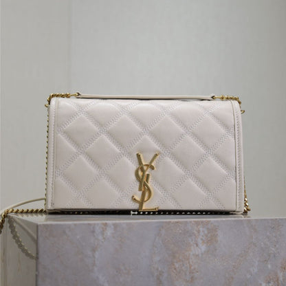 SAINT LAURENT BECKY 22 IN WHITE QUILTED LAMBSKIN GOLD HARDWARE