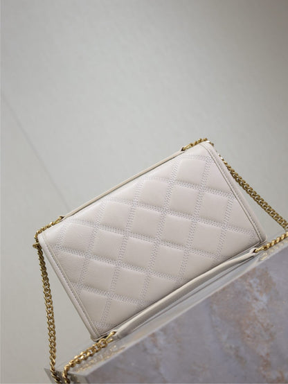 SAINT LAURENT BECKY 22 IN WHITE QUILTED LAMBSKIN GOLD HARDWARE