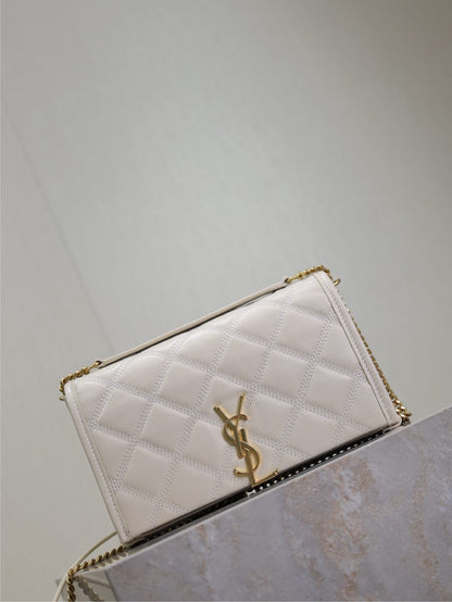 SAINT LAURENT BECKY 22 IN WHITE QUILTED LAMBSKIN GOLD HARDWARE