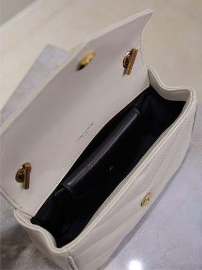 SAINT LAURENT LOULOU MINI 20 IN WHITE SHEEPSKIN GOLD HARDWARE