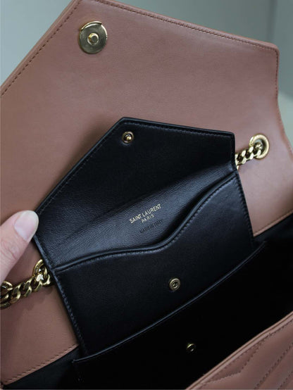 SAINT LAURENT LOULOU MEDIUM 29 IN SALMON PINK SHEEPSKIN GOLD HARDWARE