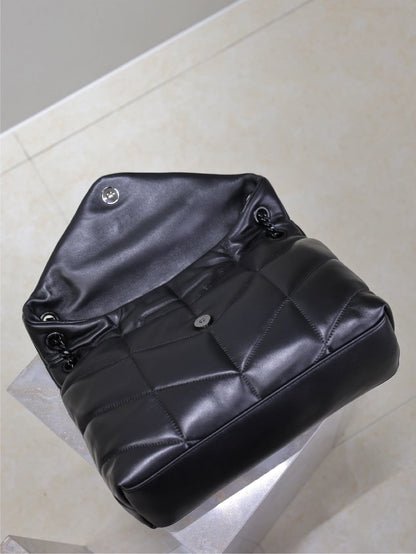 SAINT LAURENT YSL 25S LOULOU PUFFER GM 35 IN BLACK CALFSKIN BLACK HARDWRE