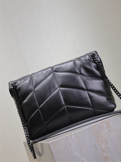 SAINT LAURENT YSL 25S LOULOU PUFFER GM 35 IN BLACK CALFSKIN BLACK HARDWRE