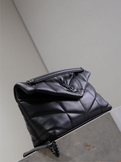 SAINT LAURENT YSL 25S LOULOU PUFFER MM 29 IN BLACK CALFSKIN BLACK HARDWRE