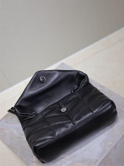 SAINT LAURENT YSL 25S LOULOU PUFFER MINI 23 IN BLACK CALFSKIN BLACK HARDWARE