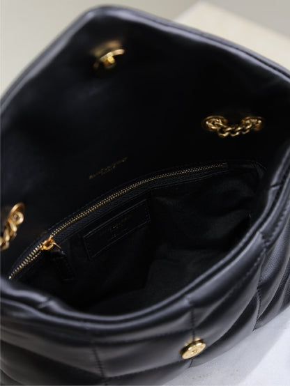 SAINT LAURENT YSL 25S LOULOU PUFFER MINI 23 IN BLACK CALFSKIN GOLD HARDWARE