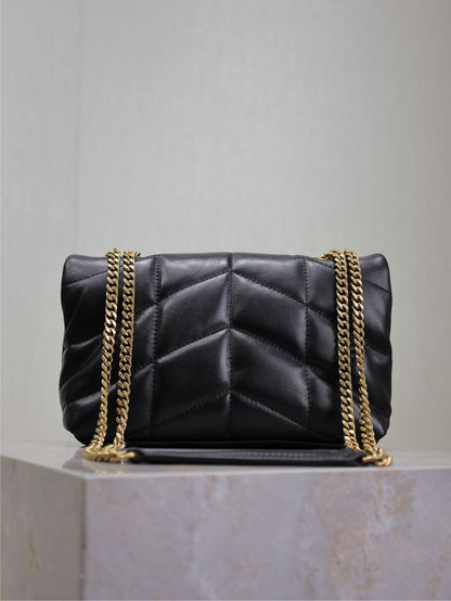 SAINT LAURENT YSL 25S LOULOU PUFFER MINI 23 IN BLACK CALFSKIN GOLD HARDWARE