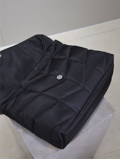 SAINT LAURENT YSL 25S LOULOU PUFFER BAG 34 IN BLACK NYLON BLACK HARDWARE