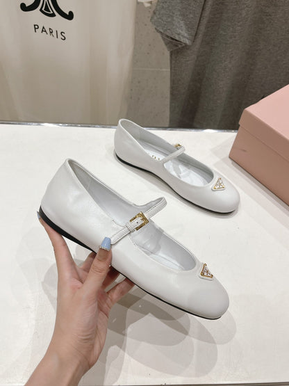 PRADA NAPPA LEATHER BALLERINAS WHITE