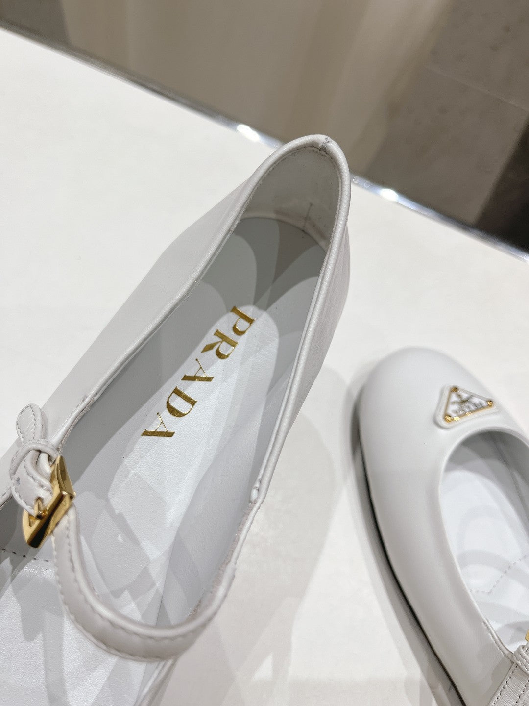 PRADA NAPPA LEATHER BALLERINAS WHITE