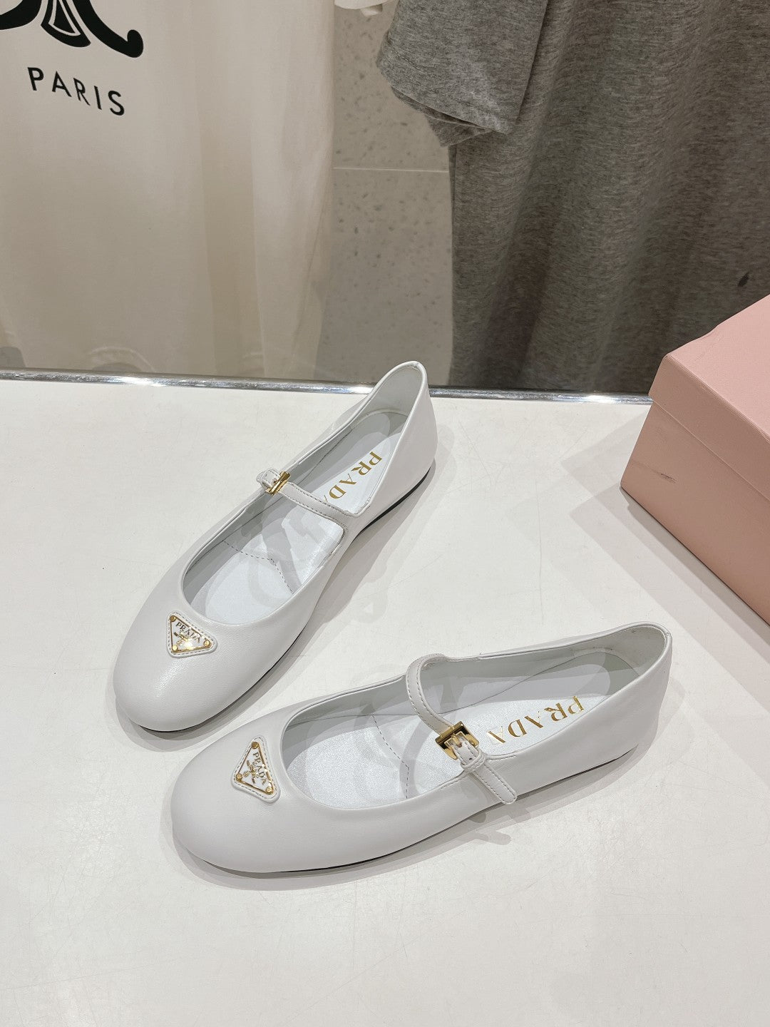 PRADA NAPPA LEATHER BALLERINAS WHITE