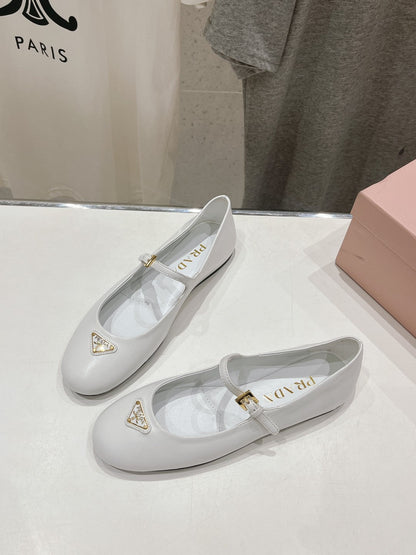 PRADA NAPPA LEATHER BALLERINAS WHITE