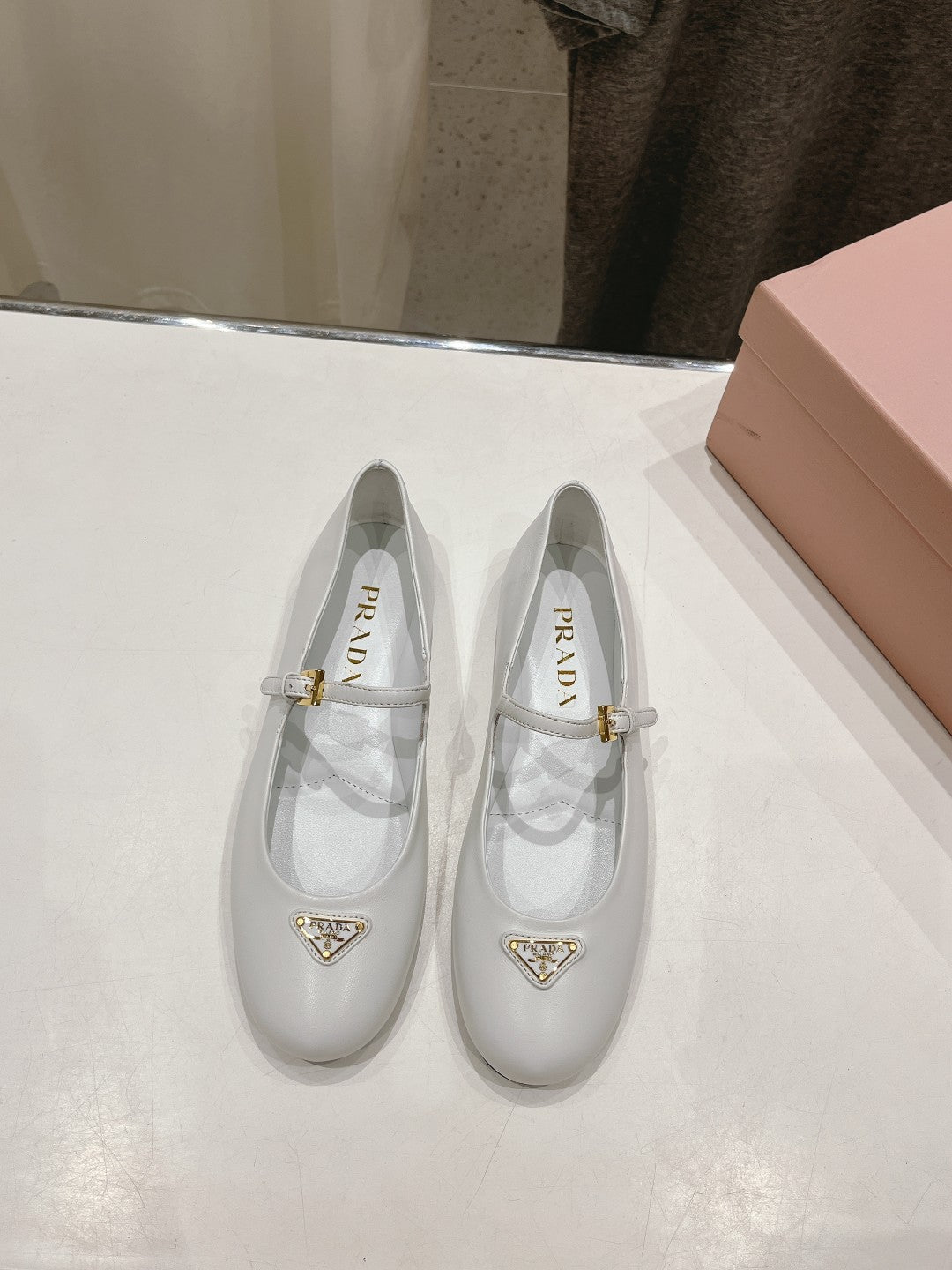 PRADA NAPPA LEATHER BALLERINAS WHITE