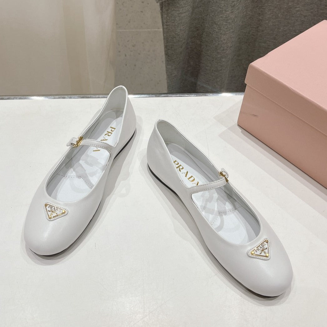 PRADA NAPPA LEATHER BALLERINAS WHITE