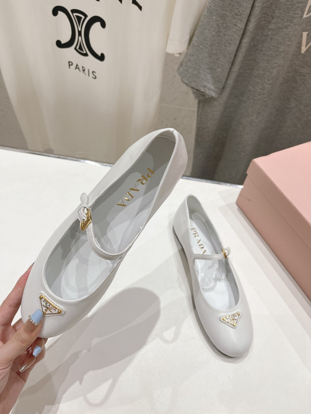 PRADA NAPPA LEATHER BALLERINAS WHITE