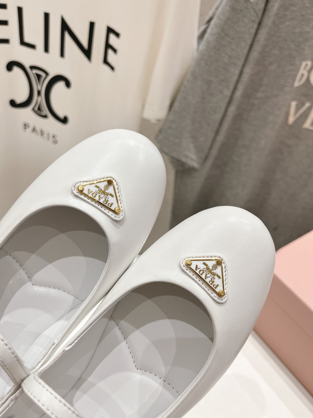 PRADA NAPPA LEATHER BALLERINAS WHITE