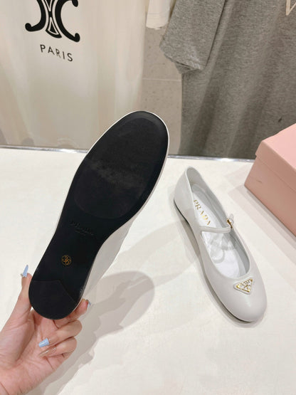 PRADA NAPPA LEATHER BALLERINAS WHITE