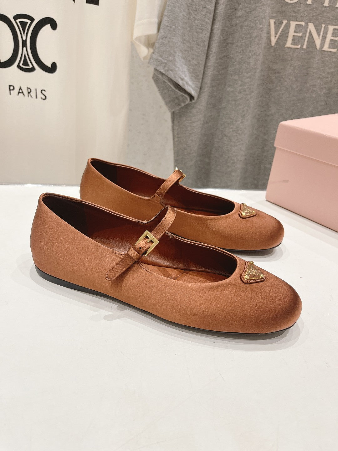 PRADA SATIN BALLERINAS BROWN