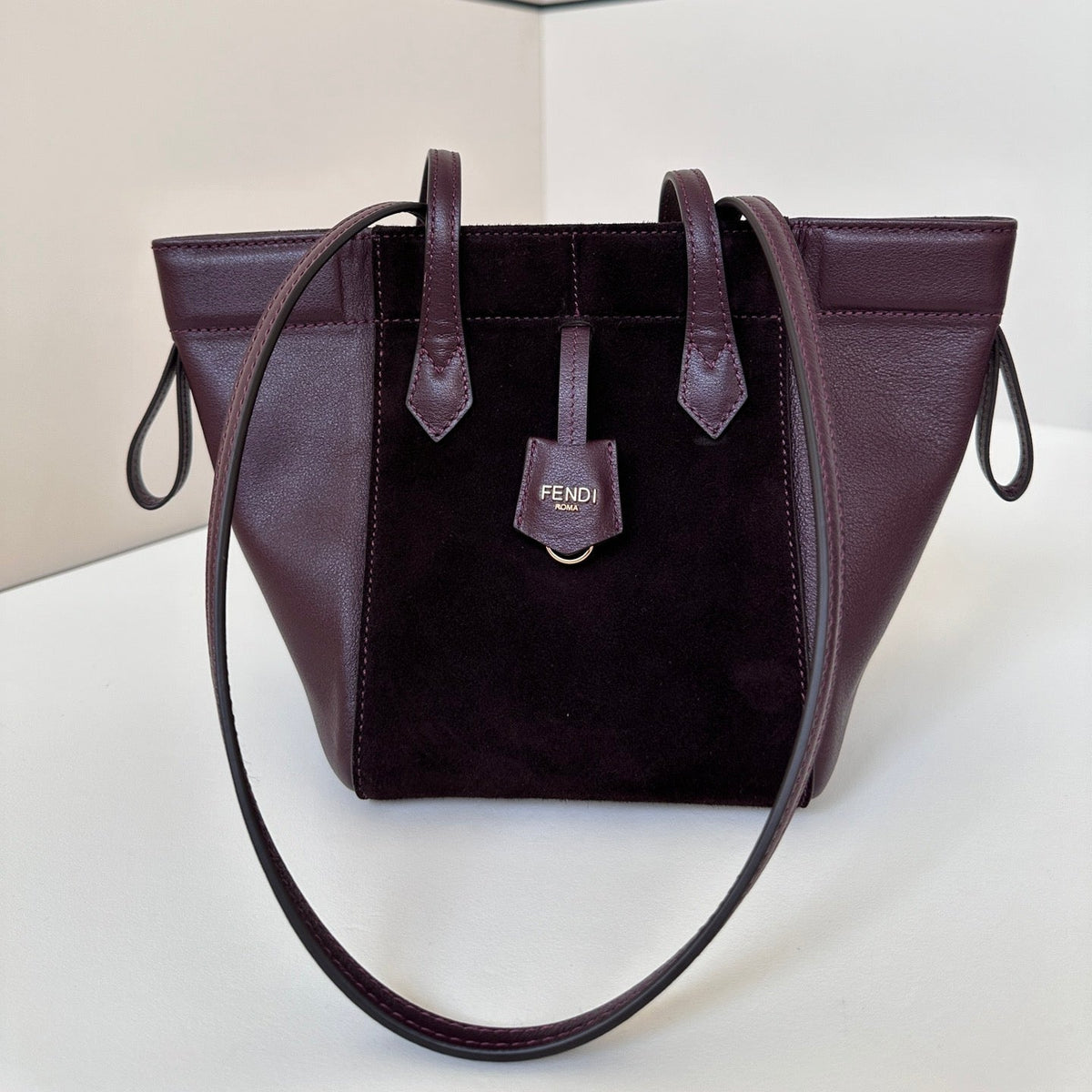 FENDI ORIGAMI MINI 19 IN WINE RED LAMBSKIN AND SUEDE