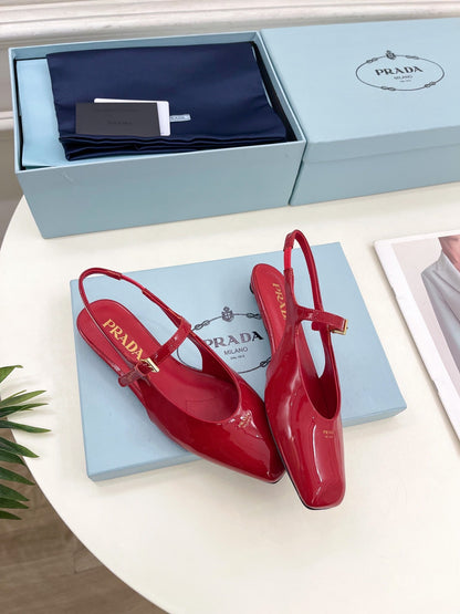 PRADA MARY JANE SLINGBACK SQUARE TOE IN CRIMSON RED PATENT SHEEPSKIN