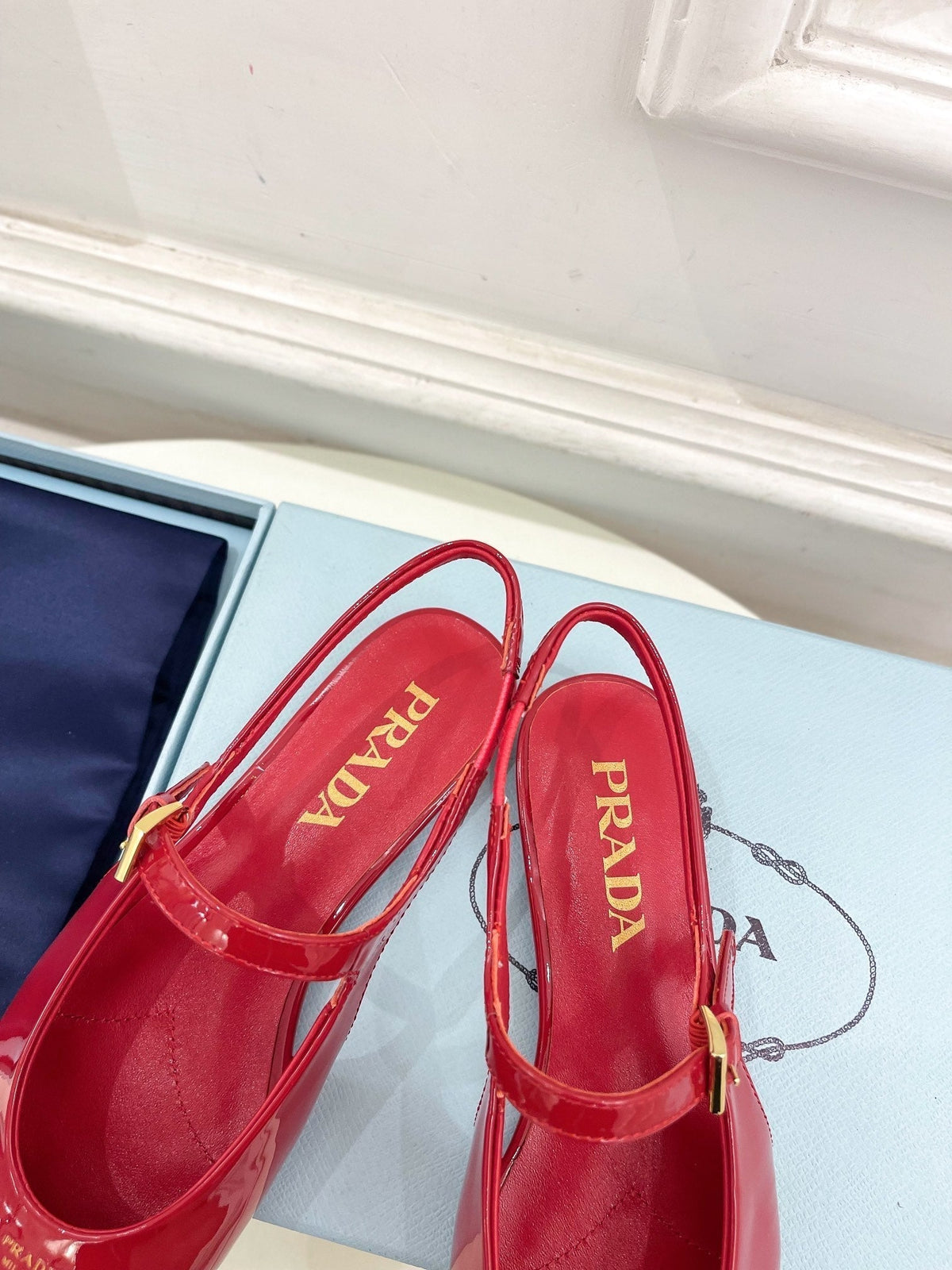 PRADA MARY JANE SLINGBACK SQUARE TOE IN CRIMSON RED PATENT SHEEPSKIN