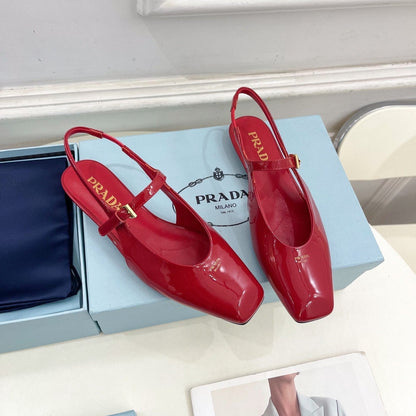 PRADA MARY JANE SLINGBACK SQUARE TOE IN CRIMSON RED PATENT SHEEPSKIN